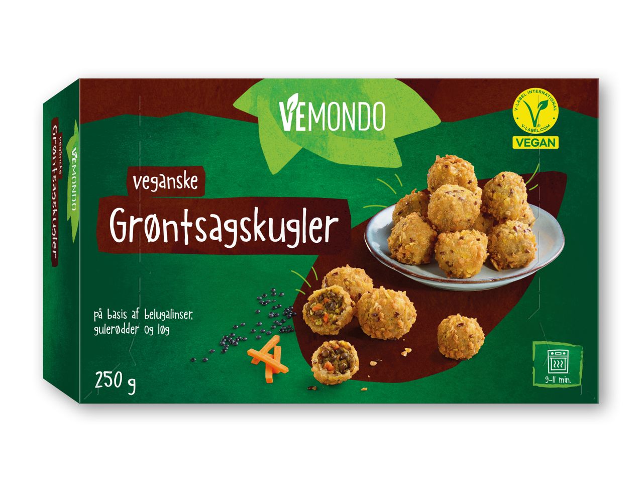 VEMONDOS veganske grøntsagskugler (250g), frosne, klar til tilberedning i ovnen.