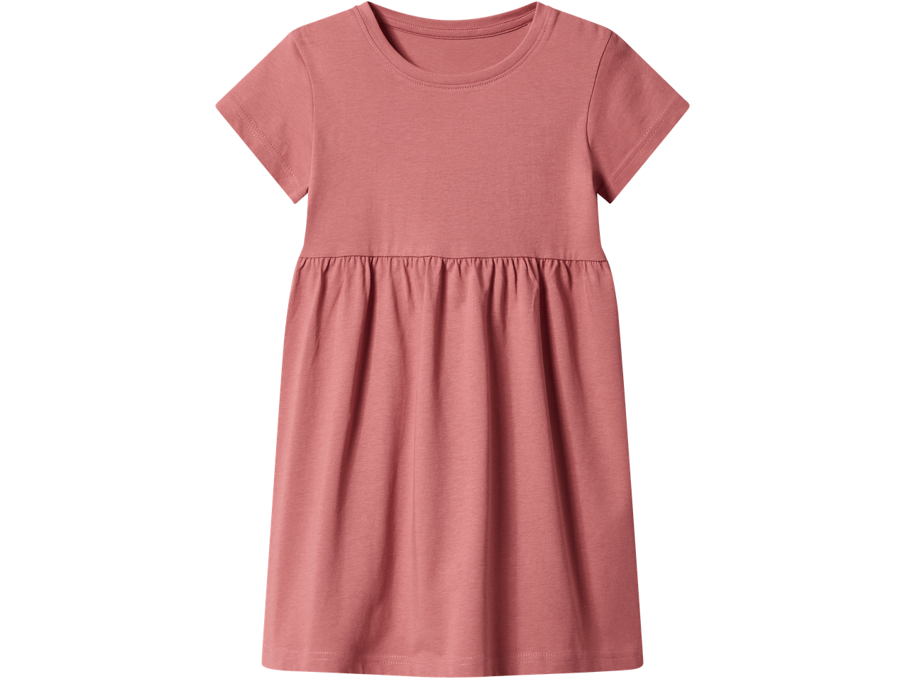 Pink short-sleeved dress with a gathered waist