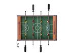 Tabletop foosball game with two soccer balls, top-down view.