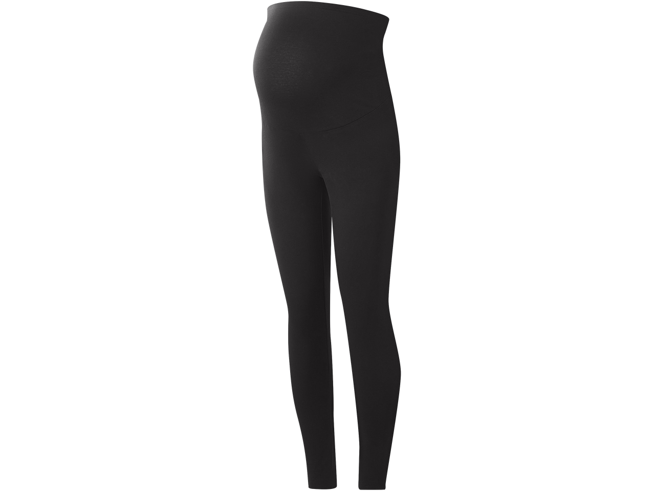 Fekete színű, kismama leggings, magas derékkal, oldalnézetből.