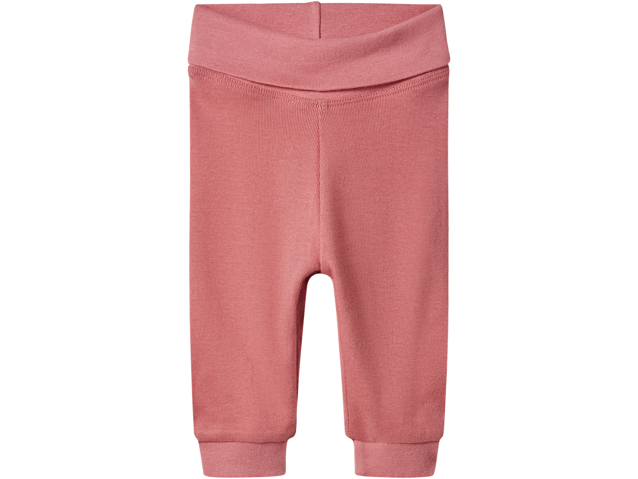 Divas rozā Lupilu zīdaiņu bikses ar rievotu jostasvietu un aprocēm.