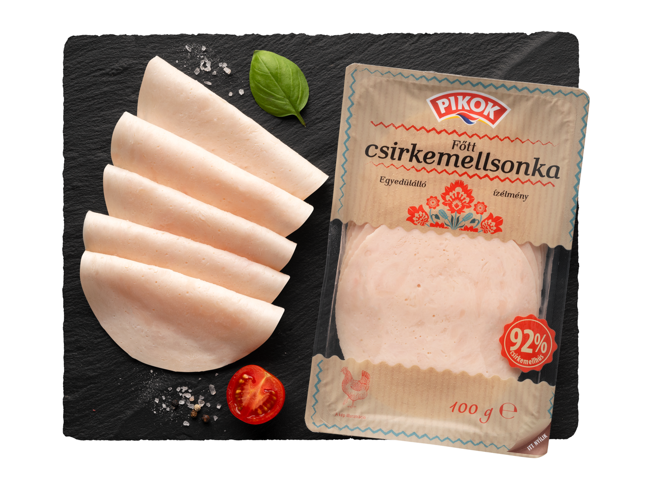 Pikok csirkemellsonka: szeletelt sonka és csomagolás.