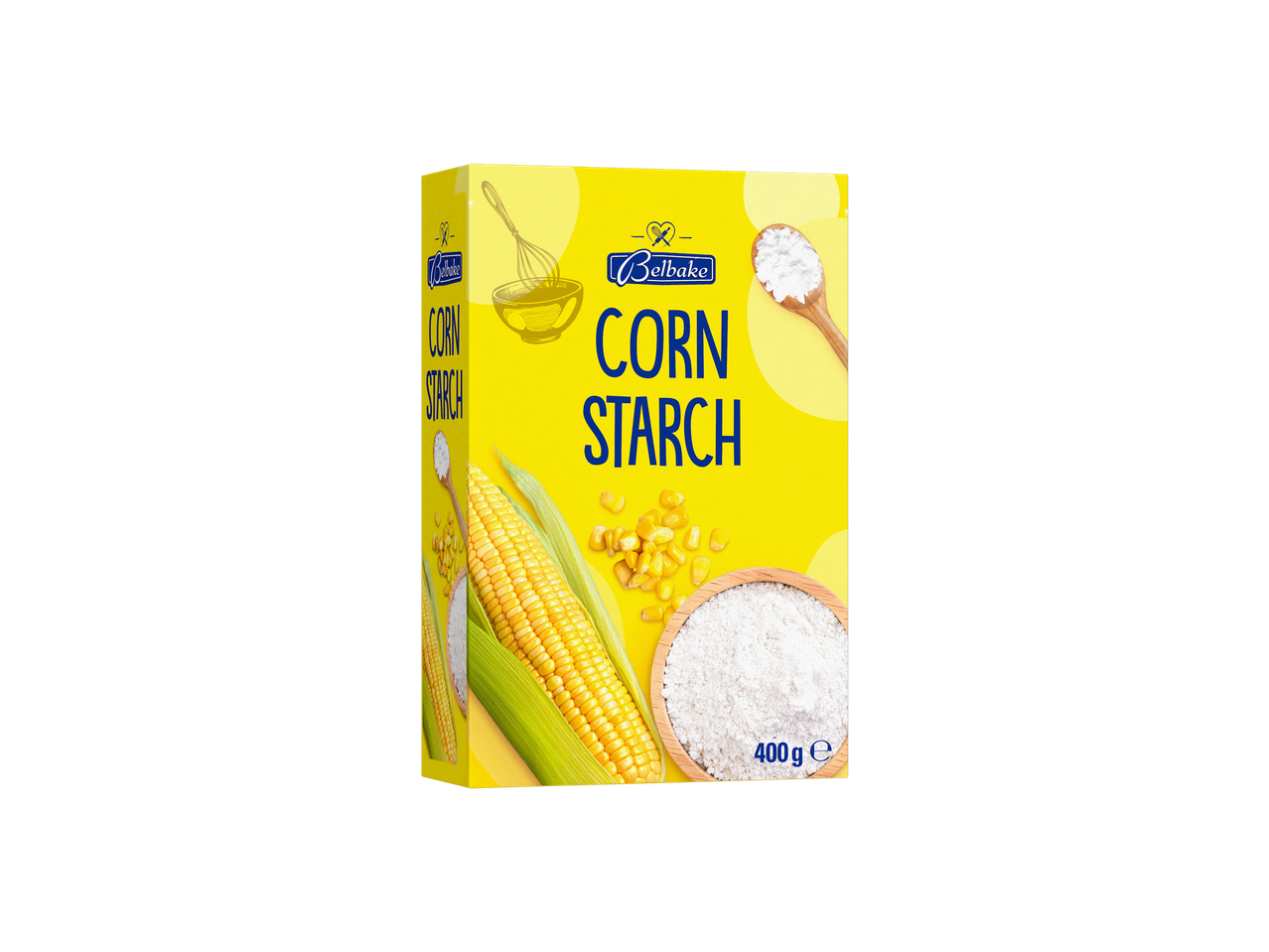 Amidon de porumb Bellbake: pachet de 400g, porumb și amidon.