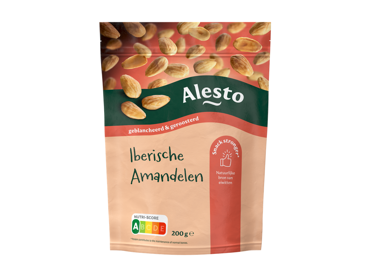 Alesto Iberische Amandelen, geblancheerd & geroosterd, 200g verpakking met Nutri-Score A.