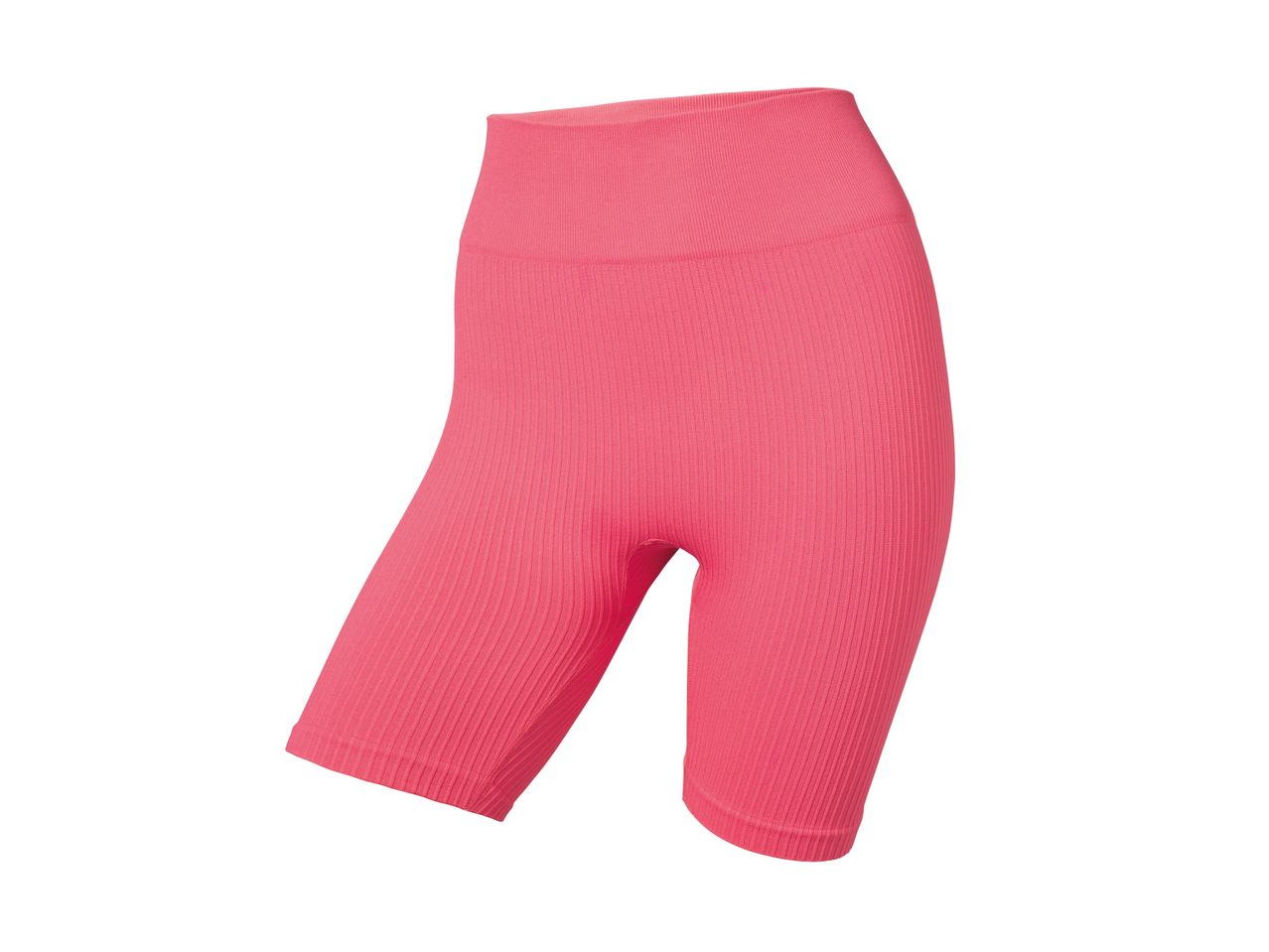 Pink ribbed cycling shorts with a high waist