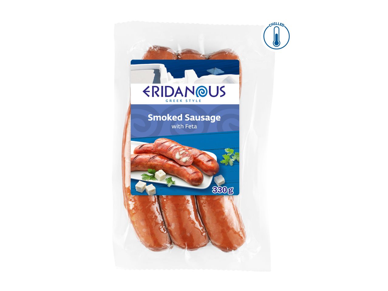 Chilled smoked sausages with feta cheese, Greek style, 330g.