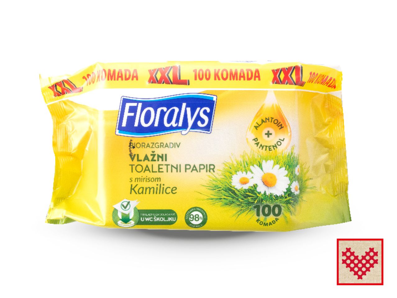 Pakiranje Floralys vlažnih toaletnih papira s mirisom kamilice, 100 komada.