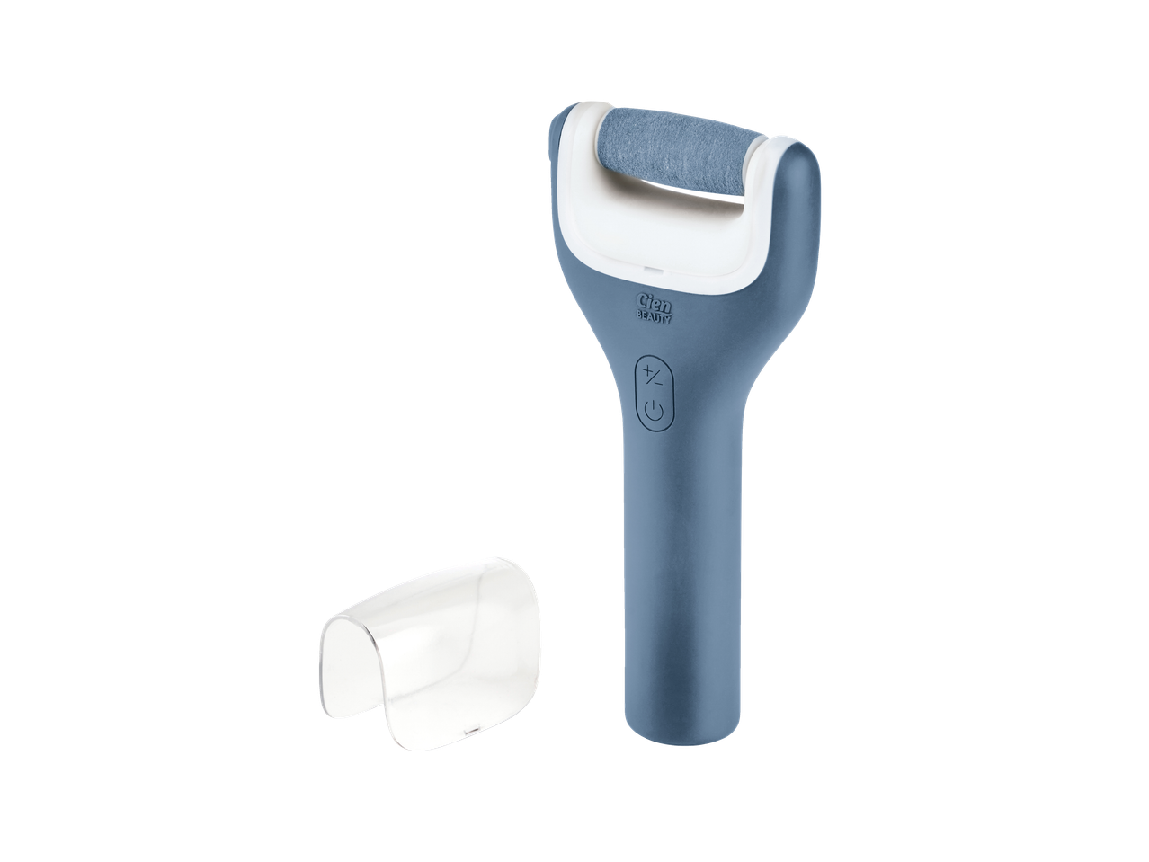 Lixa elétrica para pés CIEN BEAUTY azul com rolo abrasivo e tampa protetora transparente.