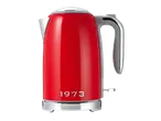 Red Silvercrest® kettle with a chrome base and the number '1973' on the body.