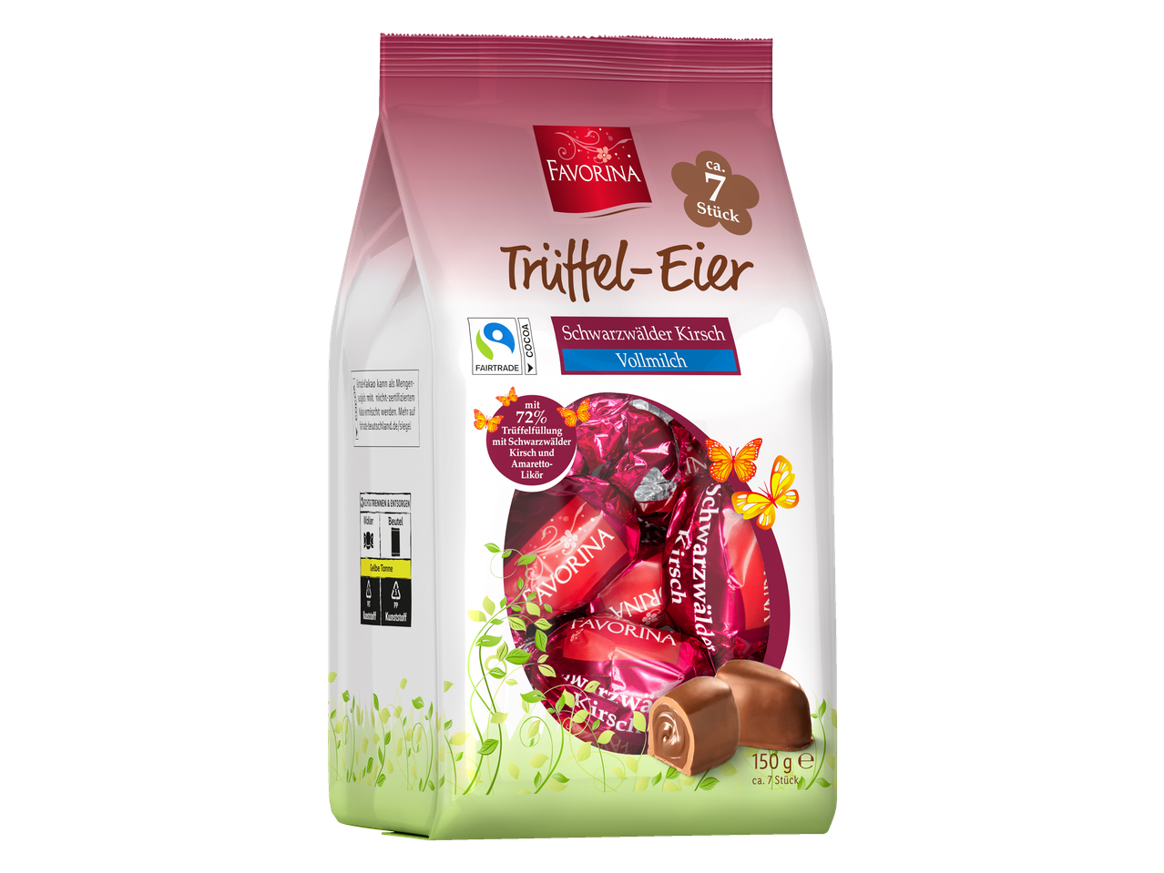 Favorina Trüffel-Eier Schwarzwälder kirsi ja Amaretto likööri täidisega, 150g.