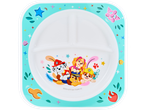 Paw Patrol divided plate, teal with stars and characters.