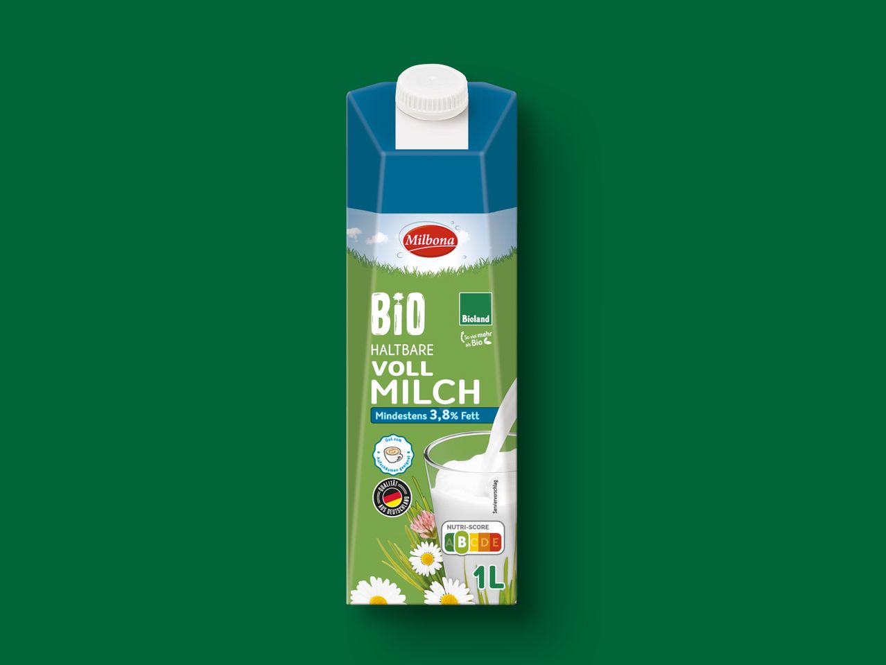 Milbona Bioland Bio-Vollmilch, haltbar, 3,8% Fett.