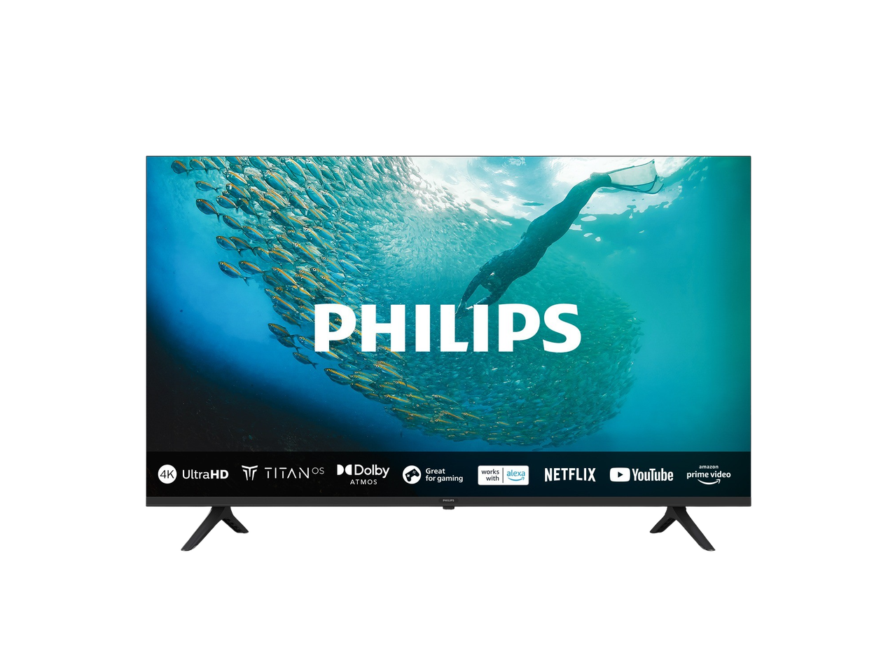 Philips 43' UHD 4K TV with Titan OS, Dolby Atmos, and streaming apps.