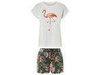 Pigiama estivo con maglietta a flamingo e pantaloncini a stampa tropicale.