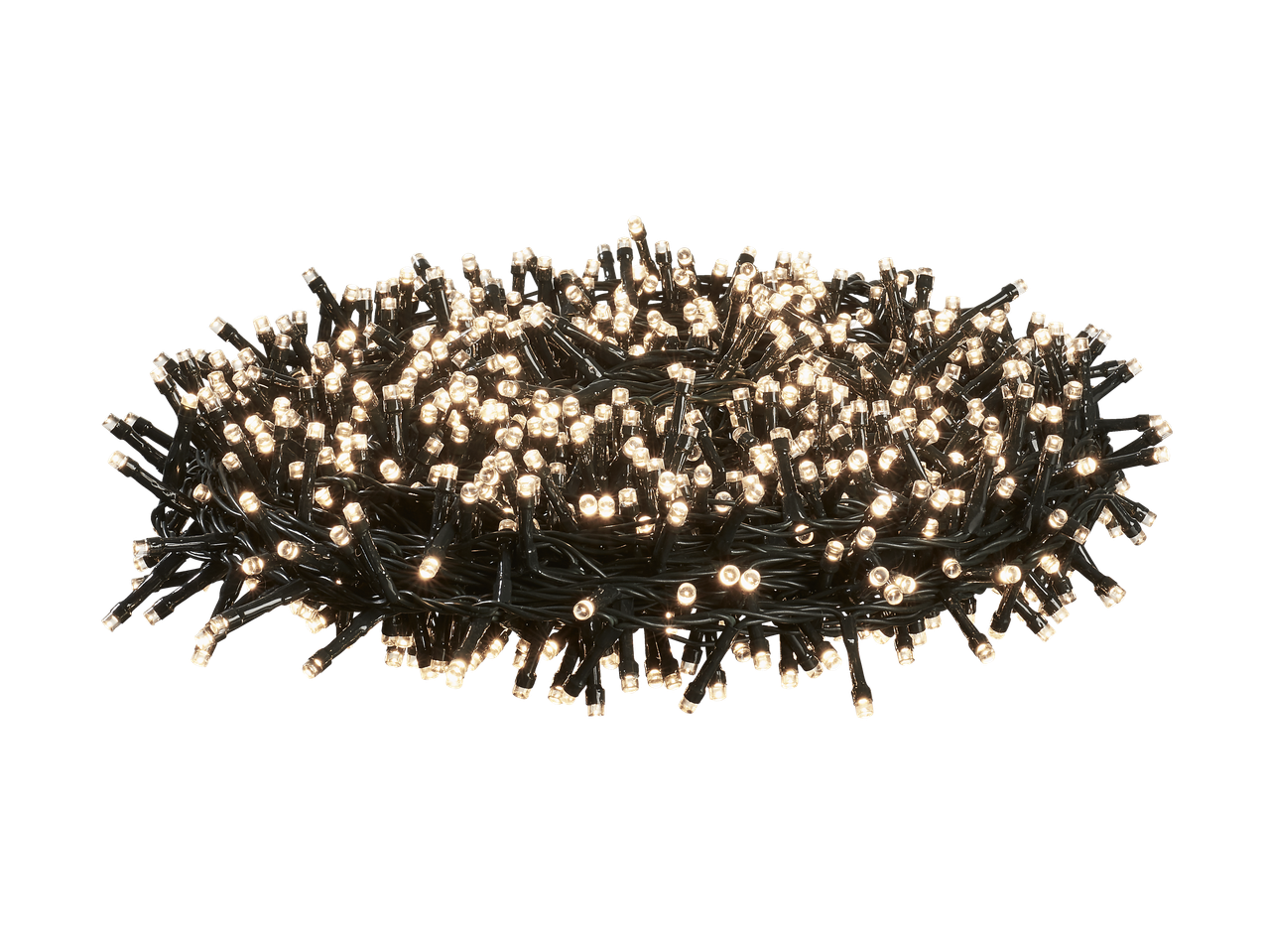 Warm white LED cluster lights on a black background