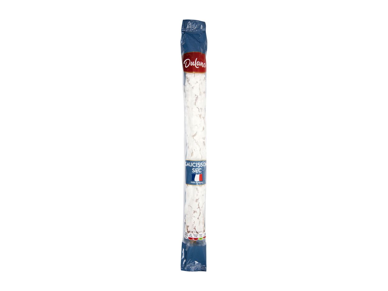 Dulano dry sausage: French product in packaging.