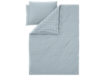 Livarno Microfibre Satin Bedlinen: Light blue duvet cover and pillowcase with white stripes.