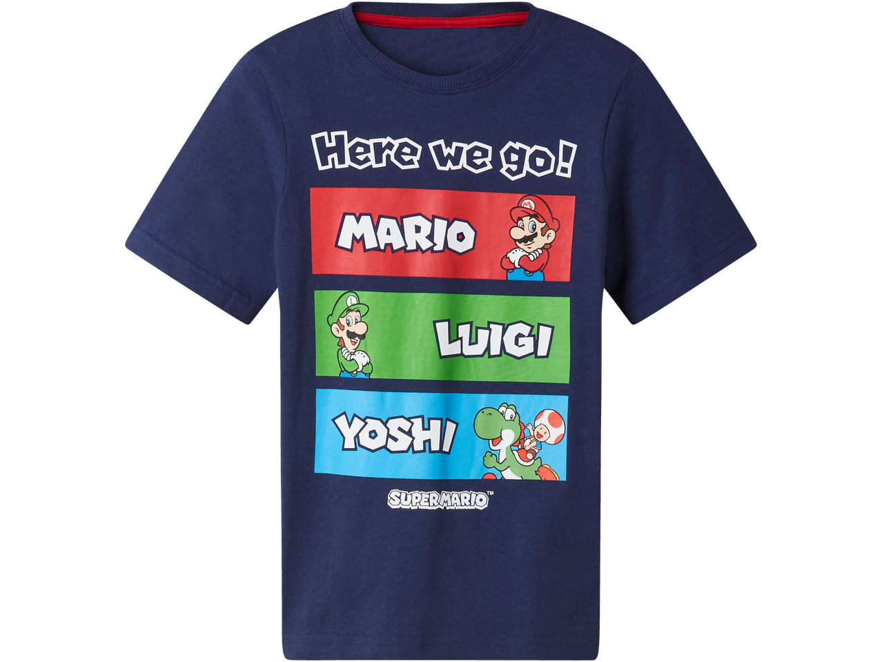 Tamnoplava Super Mario majica s Mariom, Luigijem i Yoshijem.