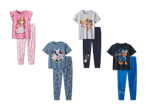 Vier Sets von Paw Patrol Pyjamas für Kinder, darunter Designs mit Skye, Chase und anderen Charakteren.