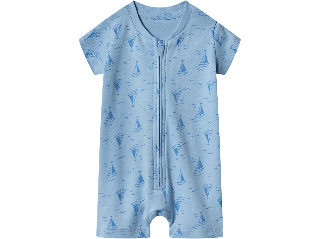 Βρεφική ολόσωμη φόρμα ύπνου LUPILU με κοντά μανίκια, γαλάζια με σχέδιο ιστιοφόρου
