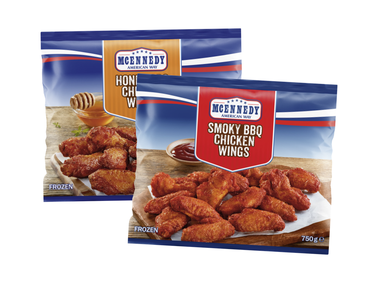 Alette di pollo McKennedy surgelate: miele e BBQ affumicato.