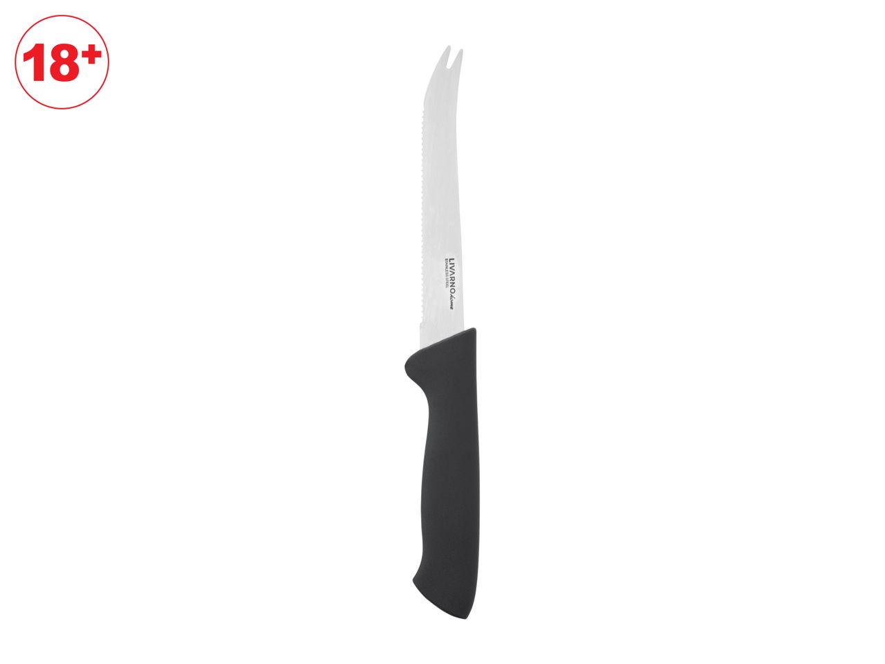 An 18' black-handled paring knife.