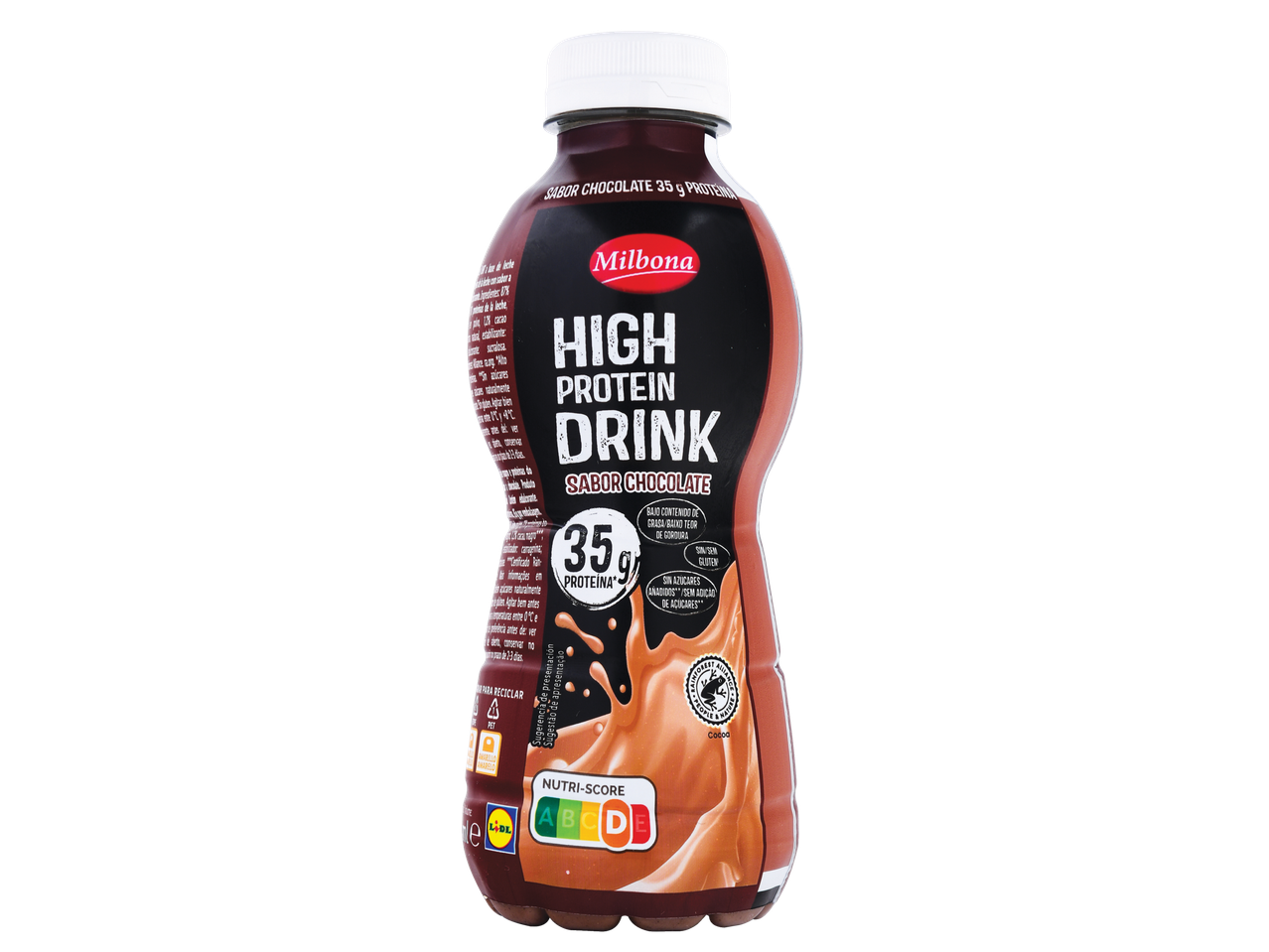 Milbona High Protein Drink Chocolate com 35g de proteína, Nutri-Score A