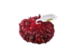Red onion bulbs in a mesh bag with a label showing origin and product number 58394.