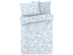Floral bedding set: duvet cover, pillowcases, and fitted sheet.