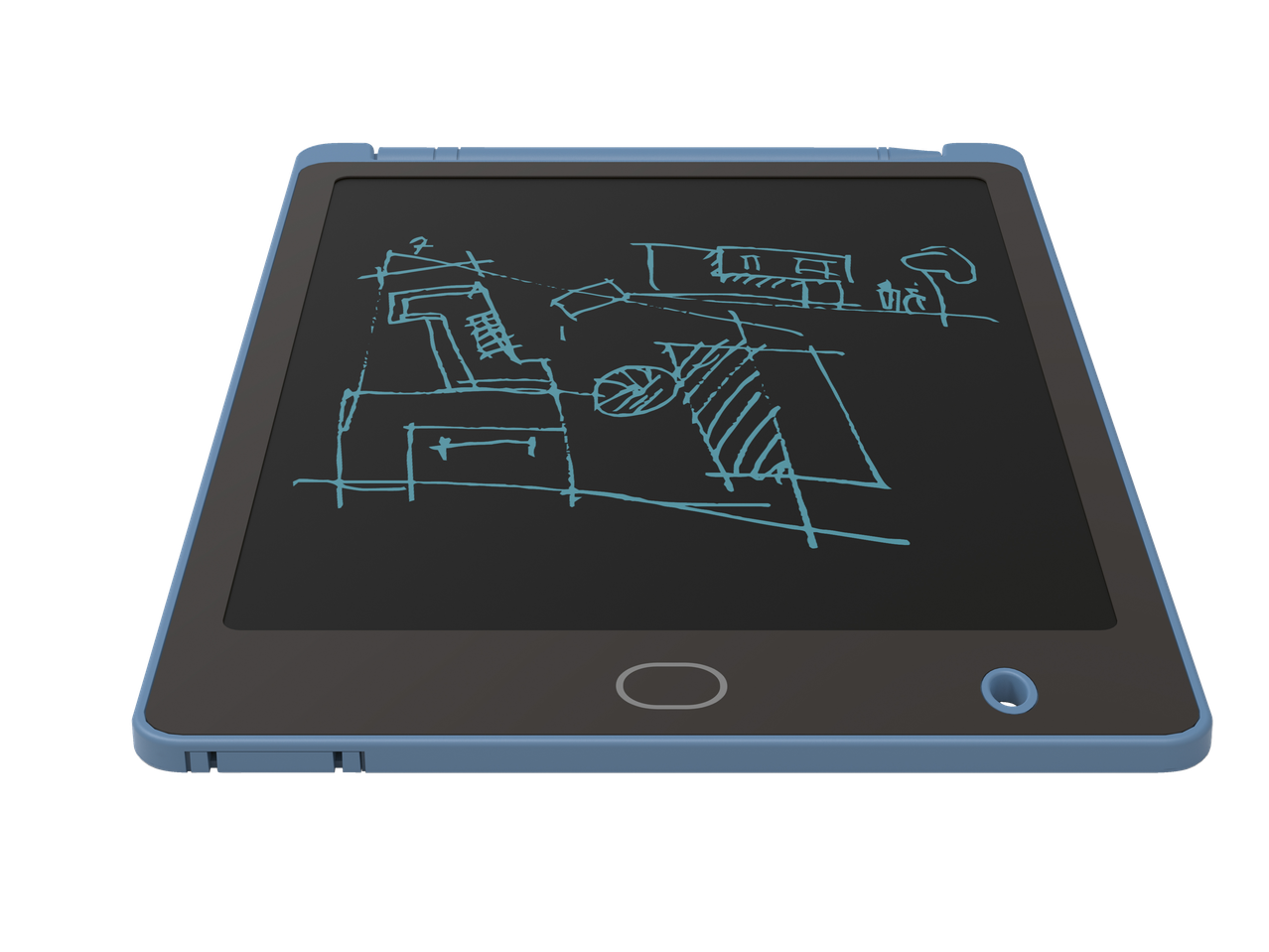 Ένα μπλε LCD tablet γραφής με ένα απλό σκίτσο στην οθόνη.
