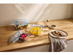 SILVERCREST® Glass Food Storage Containers with salad, berries, and bell peppers on a wooden counter.