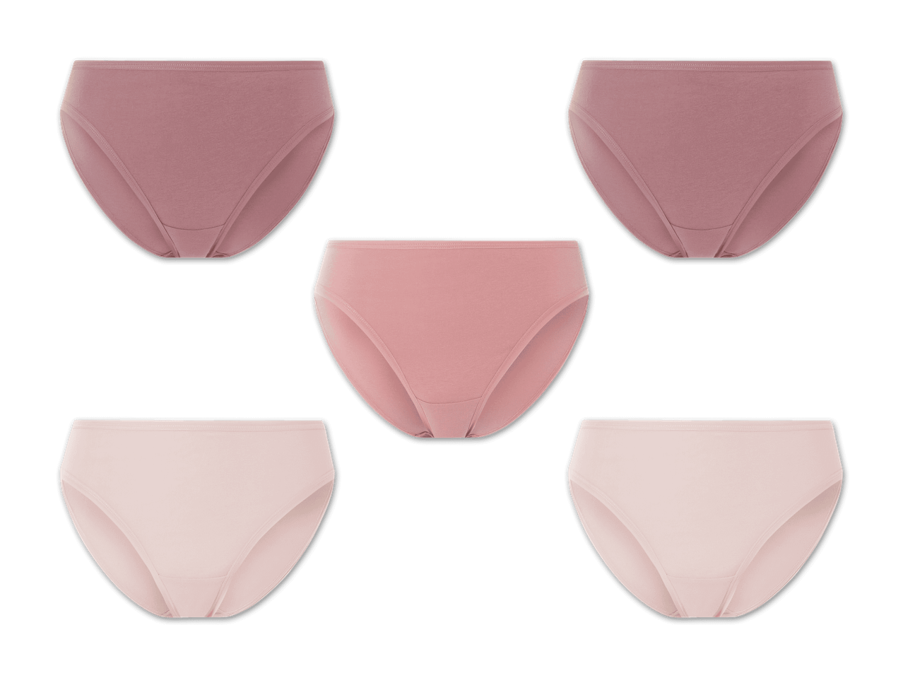 Fünf Damen-Slips in Rosa und Hellrosa.