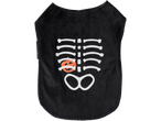 Black pet costume with a white skeleton and orange pumpkin design
