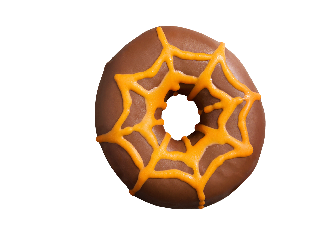 Halloween-Donut mit Schokoladenglasur und orangefarbenem Spinnennetz-Dekor