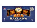 A 250g box of chocolate and nut baklawa pastry.