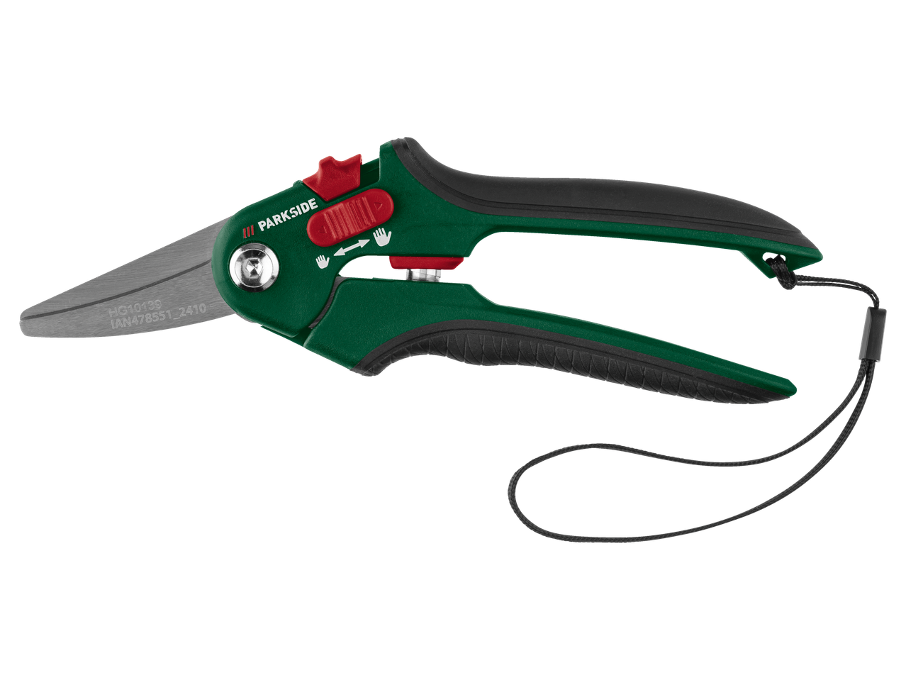 Parkside aiakäärid ergonoomilise käepidemega ja nööriga.