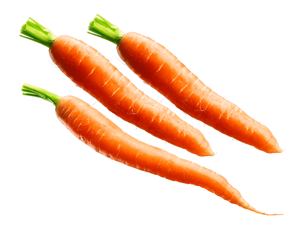 Kolme oranssia porkkanaa mustalla taustalla.