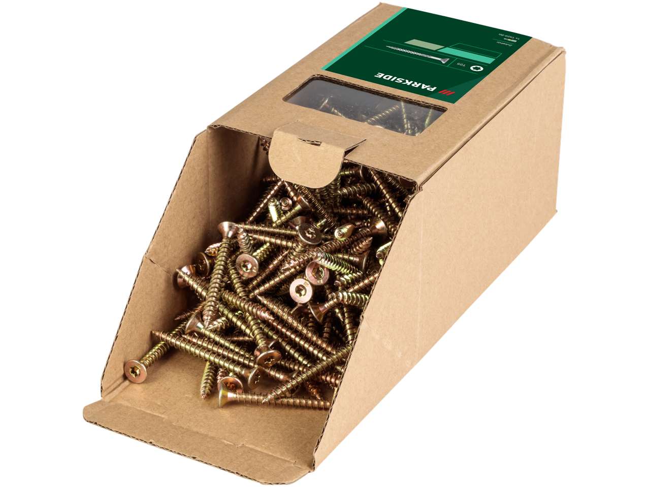 PARKSIDE® set šrafova u kartonskoj kutiji sa prozorom, pun zlatnih šrafova.