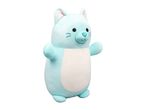 Light blue cat plush toy with a white belly, black eyes, and embroidered whiskers