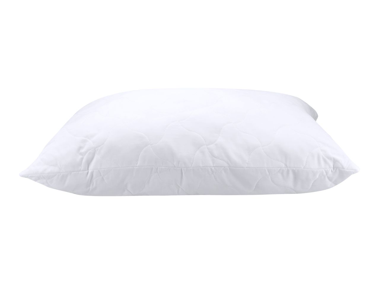 White quilted pillow with a subtle wave pattern, isolated on a white background.