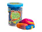 A jar of Mega Slime in dark blue with a rainbow-colored slime blob beside it.