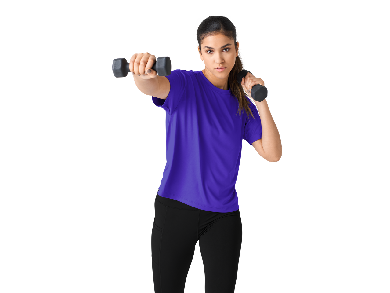 Ragazza indossa una T-shirt sportiva viola a maniche corte