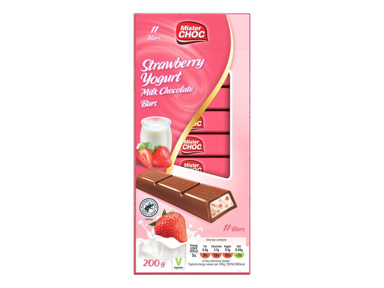 Mister Choc Strawberry Yogurt Milk Chocolate Bars, 11 bars, 200g