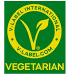 V-Label International Vegetarijanski pečat s ikonom lista i V-LABEL.COM.