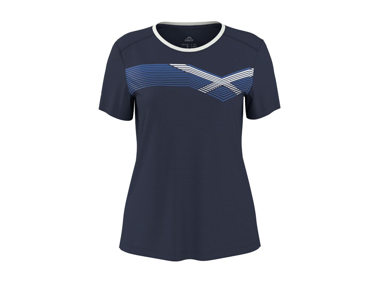 Navy blue women's sports t-shirt with blue and white striped pattern