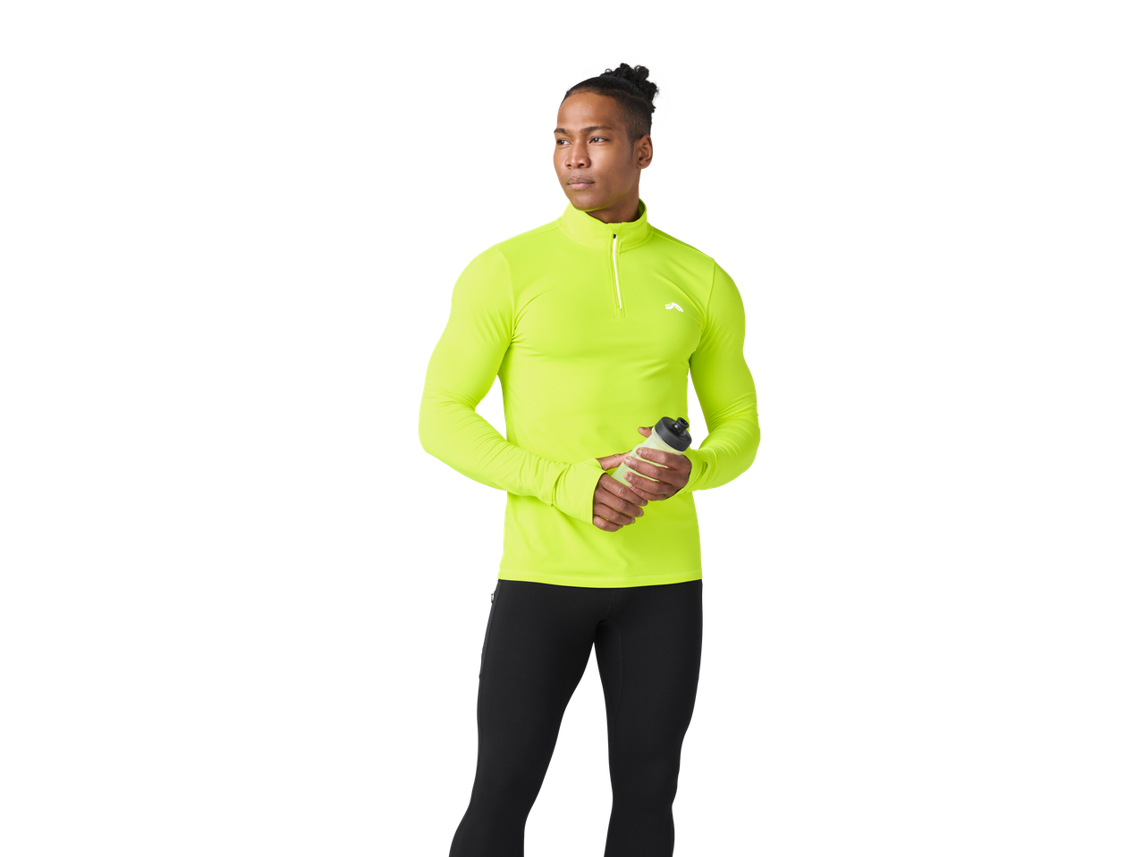 Tricou funcțional termic CRIVIT pentru bărbați, galben neon, cu sticlă de apă.