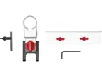 Drill press accessories including a chuck key, depth stop, and Allen wrench.