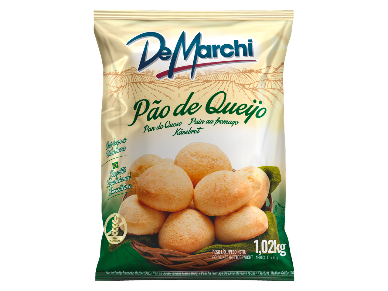 Gluten-free DeMarchi Pão de Queijo: bag of Brazilian cheese breads.
