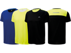 Tre Crivit-t-shirts i blått, gult och svart.