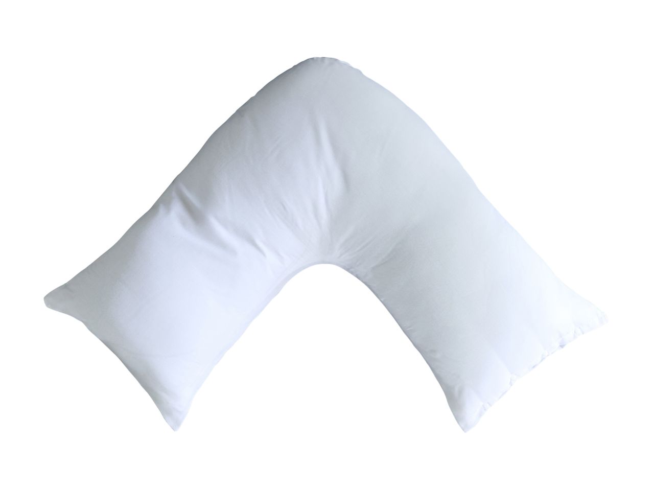 A U-shaped white pillow isolated on a white background.